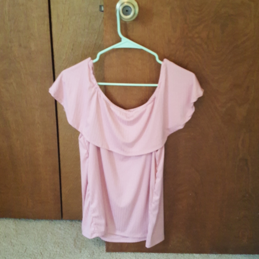 Baby pink bodycon off the shoulder blouse